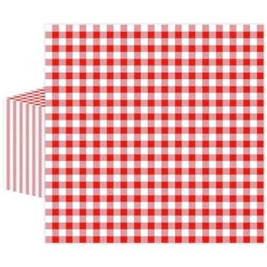 Imagem de 50 guardanapos de papel guingão vermelho, descartável, vermelho e branco, guardanapo de almoço xadrez, jantar, guardanapo de bebida para piquenique, bebê e chá de panela, decorações de festa de