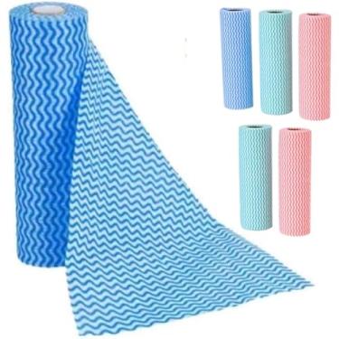 Imagem de Kit 5 Rolos Tipo Perfex de Limpeza Multiuso 40x28 cm - 250 Panos, Reutilizável, Tamanho Grande (Cor Sortida)