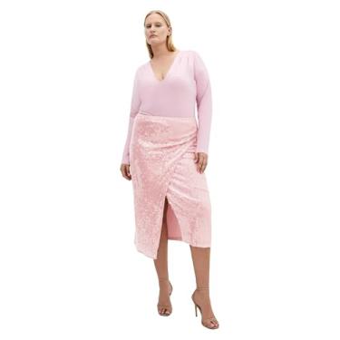 Imagem de City Chic Saia feminina plus size - midi de lantejoulas, Rosa macio, 56