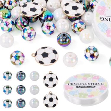 Imagem de Magibeads Kit de fabricação de pulseiras elásticas de futebol esportivo, 45 peças de contas de acrílico, 10 peças de pingentes de liga e fio de cristal elástico de 10,93 metros para fazer você mesmo