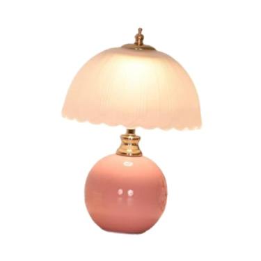 Imagem de Bothyi Abajur de mesa, luminárias de cabeceira, luminárias de destaque fofas com cúpula de vidro, abajur de cabeceira para quarto, luz de cabeceira para, Rosa