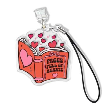 Imagem de Páginas cheias de pingentes Kindle de coração, pingente de plugue de poeira de 3,5 cm, leitor de livros inspirador, relâmpago, emocional, tipo C, porta de carregamento com alça material acrílico