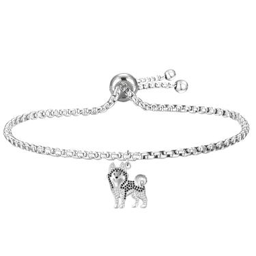 Imagem de Pulseira para amantes de cães – Pulseira ajustável para cães, corrente de 25 cm de comprimento, diferentes raças de cães, zircônia sintética preta e branca acentuada, Schnauzer, Pug, Corgi, Maltês e