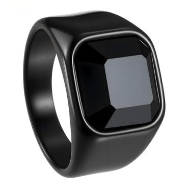 Imagem de Udolfly Anel masculino de aço inoxidável com sinete para homens e mulheres, prata/preto/dourado, anel de dedo quadrado, presente para pai e marido, 8, Metal, Zircônia cúbica