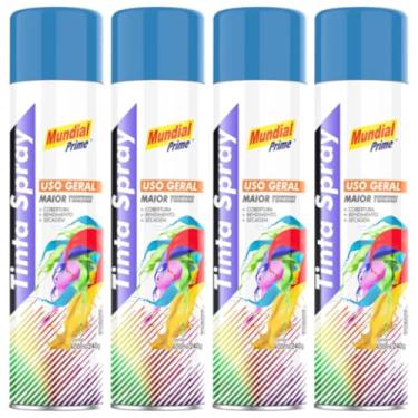 Imagem de Kit 4 Tinta Aerossol Spray Azul Médio Uso Geral 400ml/240g Mundial Prime