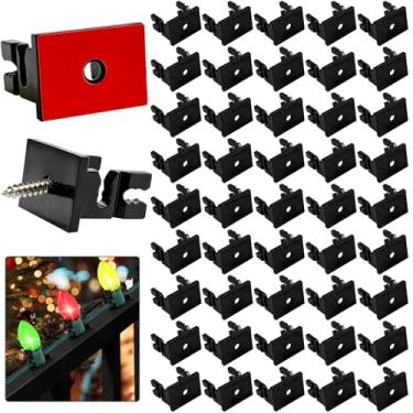 Imagem de Pacote com 100 clipes de luzes de Natal com parafusos e adesivos adesivos à prova d'água clipes de calha de plástico ganchos de luz de Natal para soquetes C9 C7 cordão luzes de corda telhado externo