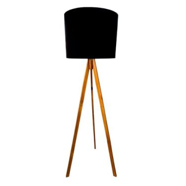 Imagem de Abajur De Chão Tripé 1,50 Cm Completo Com Cúpula Fiação Luminária De Piso Sala, Quarto, Escritório(Tripé Cerejeira/Cúpula Preto)