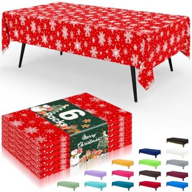 Imagem de Smiry Toalha de mesa descartável – pacote com 6, toalhas de mesa retangulares impermeáveis de 137 x 272 cm para festas, capa de mesa de plástico decorativa, à prova de vazamento e resistente, vermelha