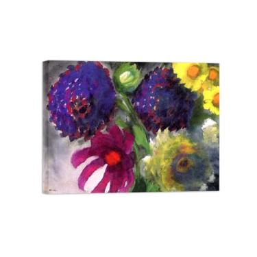 Imagem de Flores Pintura em tela Famosa Pintura Reprodução-Quadros para sala de estar-Dálias-Pôster pronto para pendurar Tela Embrulhada 60x80cm