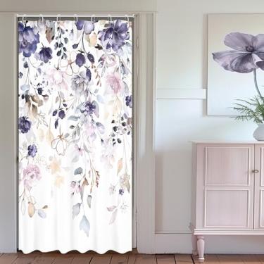 Imagem de Ufeela Cortina de chuveiro com flores florais 91 cm L x 182 cm L pequena tenda roxa rosa folha rústica boho flores silvestres eucalipto botânica planta conjunto de banheiro cortina de banho primavera