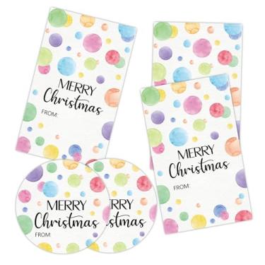 Imagem de Conjunto de adesivos decorativos Merry Christmas, etiqueta de presente de Natal de bolinhas coloridas para envelopes selos de presentes, 20 etiquetas redondas e 20 retangulares, suprimentos e