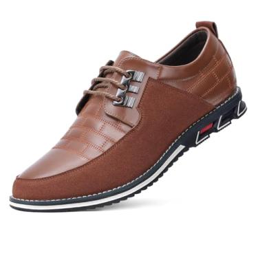 Imagem de Sapatos sociais masculinos casuais Oxford Derby ortopédicos de couro simples com cadarço para caminhada mocassins sem salto para homens, Marrom café, 38