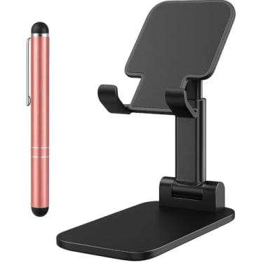 Imagem de Kit Suporte de Mesa para Celular e Tablet Dobrável Ajustável Antiderrapante + Caneta Stylus Touch Screen Universal para Smartphones e Telas Capacitiva