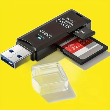 Imagem de Leitor de Cartão SD e Micro TF, USB 3.0 Alta Velocidade, Adaptador OTG 2 em 1, Preto, para PC, Computador e Laptop