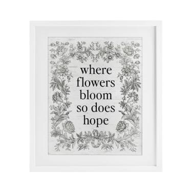 Imagem de Stupell Industries Impressão emoldurada branca com borda vintage Hope Blooms sob vidro, design por Lettered and Lined, 16 x 13