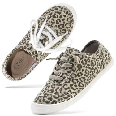 Imagem de ZYEN Tênis feminino moderno, suporte de arco, tênis feminino de lona, antiderrapante, casual, ajuste clássico, cano baixo, 34-42, Oncinha de lona, 38