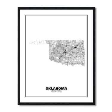Imagem de Susie Arts Pôster de impressão artística de mapa de rua abstrato do estado de Oklahoma 28 x 35,5 cm, decoração de parede, escritório em casa, escola, sds033