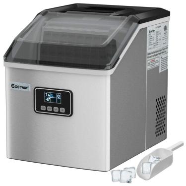 Imagem de Máquina de Gelo, Aço Inoxidável, 22, Dia 24 Cubos, Ciclo, Tela LCD, 110v, COSTWAY 24525US CYEP, Prateado