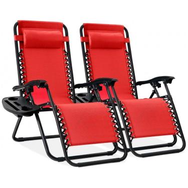 Imagem de Conjunto de 2 Cadeiras de Praia Reclináveis de Aço com Design Ergonômico Zero Gravity e Bandejas de Apoio,Best Choice Products