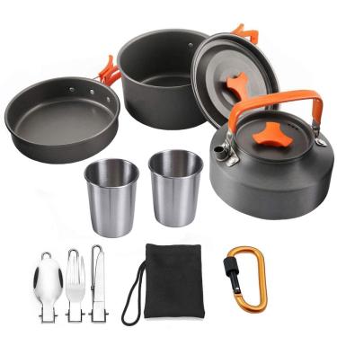 Imagem de Utensilios Cozinha Acampamento Conjunto Panelas Louça Ar livre Laranja WCT FITNESS