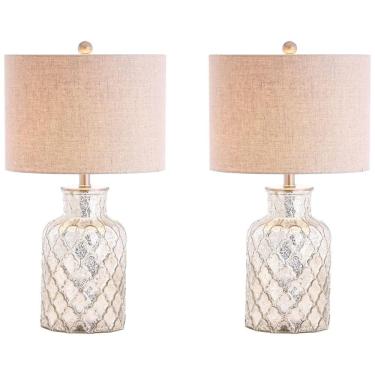 Imagem de Abajur Luminária de Mesa em Vidro, Estilo Contemporânea com 62 cm de Altura para Quarto, Sala de Estar e Escritório, 2 Un, 110V 100W