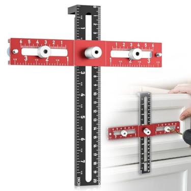 Imagem de Gabarito de cavilha de gabinete com furos de alinhamento, ferramenta de gabinete ajustável dobrável para puxadores localizador de perfuração autocentralizante guia de perfuração precisa para