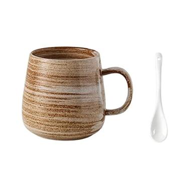 Imagem de Caneca 380 ml Copo de cerâmica vintage, xícara de chá com colher xícara de café de escritório xícara de chá doméstica xícara de leite caneca de café (cor: C)