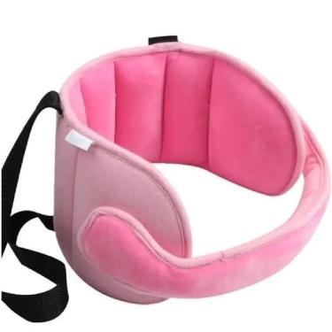 Imagem de Apoio Cabeça Infantil Carro Faixa Ajustável Almofada Proteção Bebê Viagem Pescoço Rosa