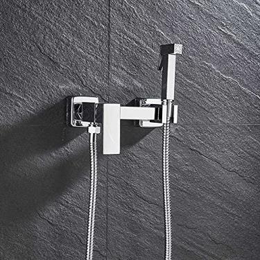 Imagem de RAUGAJ Torneiras, latão cromado bidê torneira de chuveiro lavadora misturador frio quente muçulmano ducha higienica misturador de água guindaste quadrado chuveiro spray cabeça/cromo C