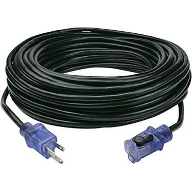Imagem de Clear Power Cabo de extensão externo de 24 m com conector de bloqueio iluminado, 16/3 SJTW, plugue aterrado de 3 garras, preto, resistente à água e ao clima, retardador de chamas, uso geral, DCOC-0128-DC