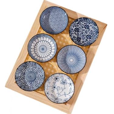 Imagem de yaocoral Pacote com 6 pratos pequenos de cerâmica de 85 g Prato japonês para molho de soja, mini tigelas fofas para sushi, mergulho, ketchup, condimento, lanche, festa de churrasco (azul ciano)