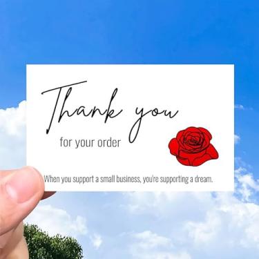 Imagem de Cartões de agradecimento pelo seu pedido, notas de agradecimento de negócios, rosa vermelha, 5 x 9 cm, pacote com 50 vermelhos