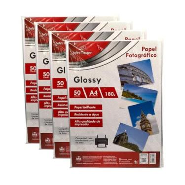 Imagem de Win Paper Papel Fotográfico Glossy A4, 180g, 50 Folhas, Brilhante, Resistente à Água, 21x29,7cm