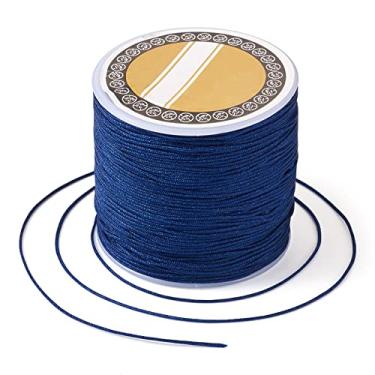 Imagem de Cordão de nylon de 0,8 mm para fabricação de pulseiras chinesas de 100 metros, fio de contas para pulseiras trançadas Kumihimo, colares de macramê artesanal, sino de vento (azul da meia-noite)