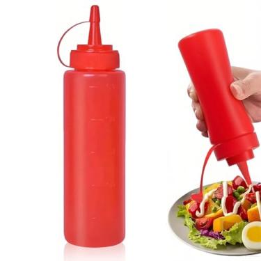 Imagem de Garrafas de espremer molhos de condimento de 350 ml, garrafas de molho de plástico com tampas de bocal, dispensadores reutilizáveis adequados para molho de azeite de oliva de mostarda (vermelho)