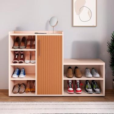 Imagem de Sapateira Multiuso com Banco 1 Porta para Hall de Entrada e Quarto – Organizador de Calçados Compacto e Moderno (OFF RIPADO)