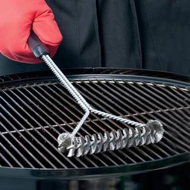 Imagem de Escova para grelha de arame de aço inoxidável, 1 escova de cachos em forma de Y com cabo longo, limpeza de churrasqueira em bastão - ideal para restaurantes