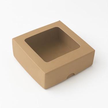 Imagem de Kit Caixas De Presente Pequena Com Visor e Papel de Seda 16x16x4cm (10,Kraft)