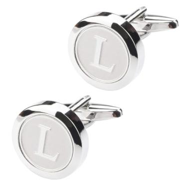 Imagem de Abotoaduras masculinas clássicas de aço inoxidável - letras do alfabeto A-Z para negócios e camisas de casamento, one size, Cobre, Sem Pedra Preciosa