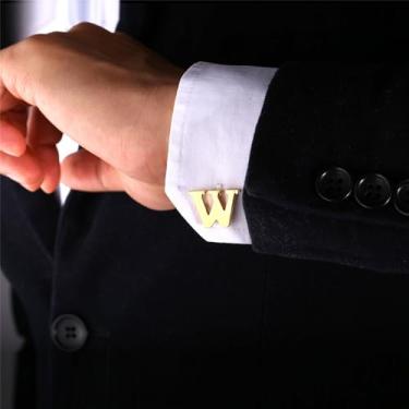 Imagem de Abotoaduras iniciais de aço inoxidável 26 abotoaduras de letra inicial do alfabeto camisas de casamento de negócios A-Z, One Size, Aço inoxidável, Sem Pedra Preciosa