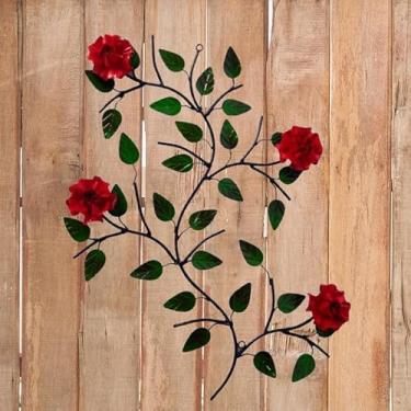 Imagem de Arranjo de Flores Artificiais com Rosas Vermelhas e Azuis, Galhos Decorativos com Folhas Verdes, Decoração para Casa e Jardim (vermelho)
