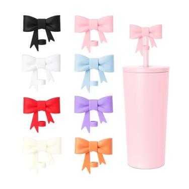 Imagem de 8 peças de capas clássicas de canudo de arco de 8 mm compatíveis com copos Stanley Tumbler, protetores de tampas reutilizáveis de silicone fofos para canudo, canudo, acessórios