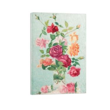 Imagem de Pôster e impressões em tela de flores vintage - reprodução de pintura de arte de parede famosa - buquê de rosas - imagens prontas para pendurar tela embrulhada 70 x 105 cm 27 x 41 pol