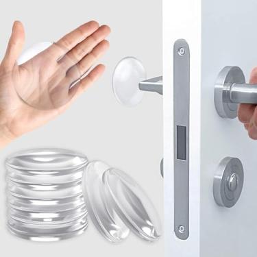 Imagem de Pacote com 8 batentes transparentes – Protetor de parede autoadesivo e discreto para maçanetas de porta, tampa de maçaneta absorvente de choque, almofadas transparentes de redução de ruído anti-batida