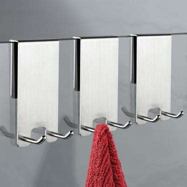 Imagem de Ganchos sobre a porta – Ganchos de toalha de banho para banheiro, suporte de rodo, porta de chuveiro de vidro sem moldura
