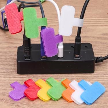 Imagem de 10 pçs etiqueta de cabo de dados de nylon reutilizável cor aleatória laços de cabo de armazenamento graváveis etiquetas de cabo fita adesiva fácil de usar, regular