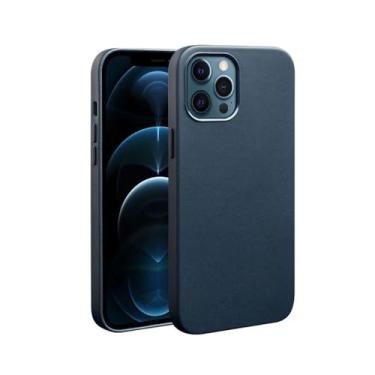 Imagem de Capa de telefone de couro para iphone 12 pro max 13 1 pro 15 plus capa traseira de negócios de carregamento magnético, azul, para iphone 15pro
