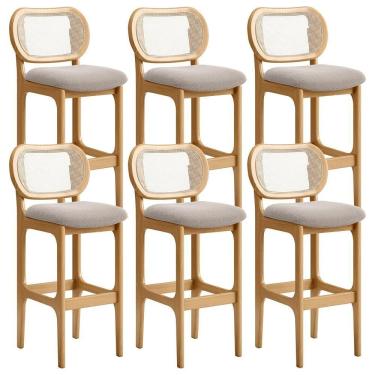 Imagem de Kit 06 Banquetas Altas Para Cozinha Bancada Sala Tela Betta Fixa L02 Bouclê Creme - Lyam