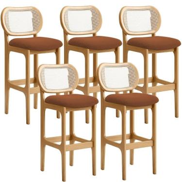 Imagem de Kit 05 Banquetas Altas Para Cozinha Bancada Sala Tela Betta Fixa L02 Bouclê Terracota - Lyam