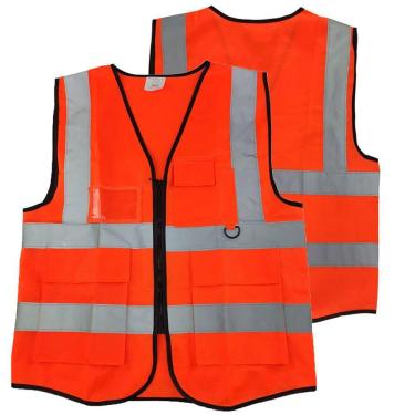 Imagem de Colete Sinalizador Faixa Refletiva Epi Trabalho Bolsos Ziper